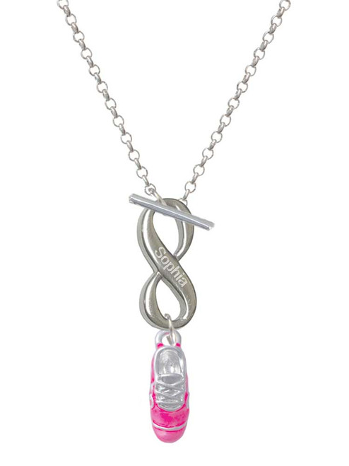 Silver Plated 3-D Hot Pink Running Shoe - Custom Engraved Infinity Toggle Necklace: Personalized Jewelry Gift - Names, Initials, Dates, Bible Verses