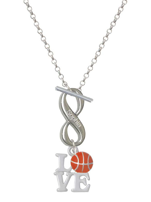Love with Basketball - Custom Engraved Infinity Toggle Necklace: Personalized Jewelry Gift - Names, Initials, Dates, Bible Verses