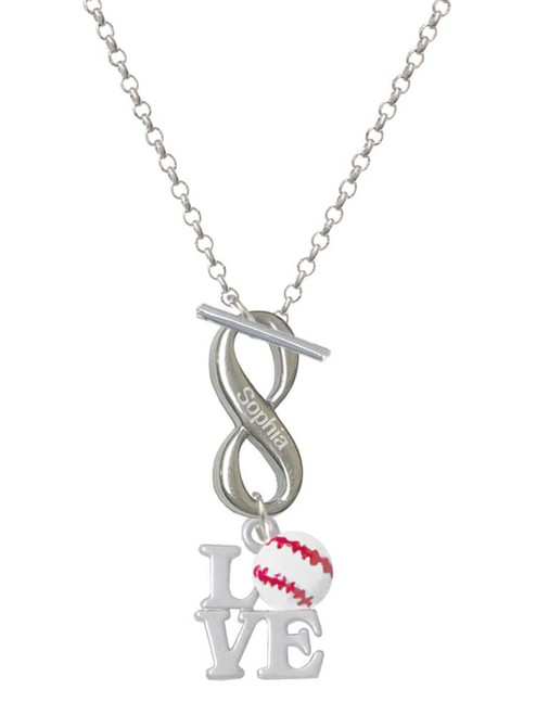 Love with Baseball - Custom Engraved Infinity Toggle Necklace: Personalized Jewelry Gift - Names, Initials, Dates, Bible Verses