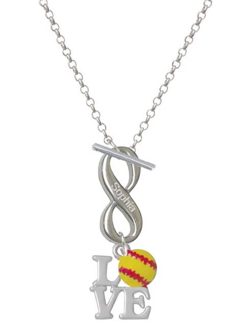 Love with Softball - Custom Engraved Infinity Toggle Necklace: Personalized Jewelry Gift - Names, Initials, Dates, Bible Verses