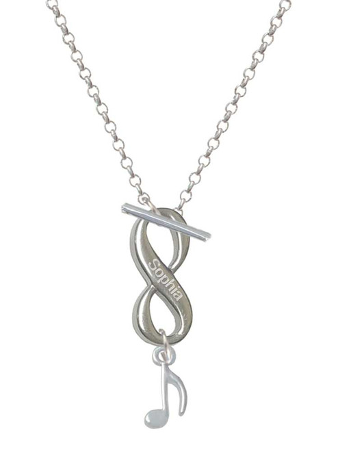 Silver Plated Mini Eighth Note - Custom Engraved Infinity Toggle Necklace: Personalized Jewelry Gift - Names, Initials, Dates, Bible Verses