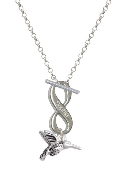 Silver Plated Small 3-D Hummingbird - Custom Engraved Infinity Toggle Necklace: Personalized Jewelry Gift - Names, Initials, Dates, Bible Verses