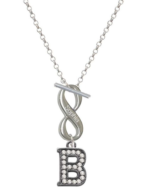 Black Nickeltone Crystal Initial - B - Beaded Border - Custom Engraved Infinity Toggle Necklace: Personalized Jewelry Gift - Names, Initials, Dates, Bible Verses
