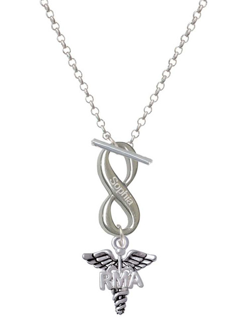 Silver Plated Caduceus - RMA - Custom Engraved Infinity Toggle Necklace: Personalized Jewelry Gift - Names, Initials, Dates, Bible Verses
