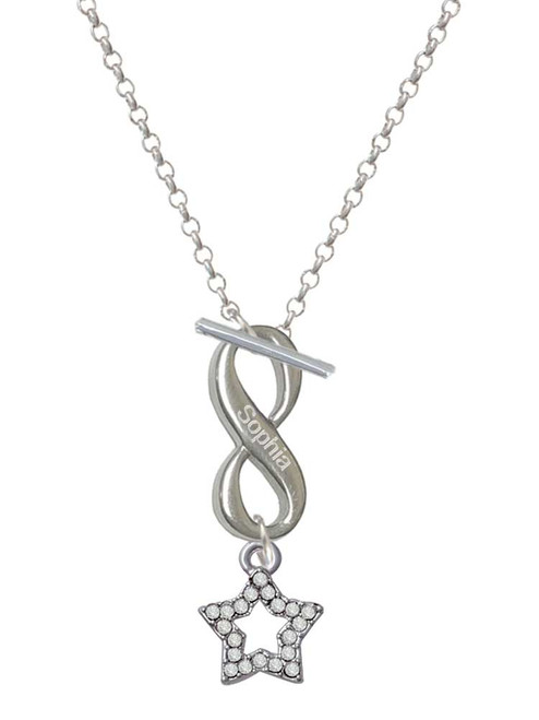 Silver Plated Clear Crystal Lucky Star - Custom Engraved Infinity Toggle Necklace: Personalized Jewelry Gift - Names, Initials, Dates, Bible Verses