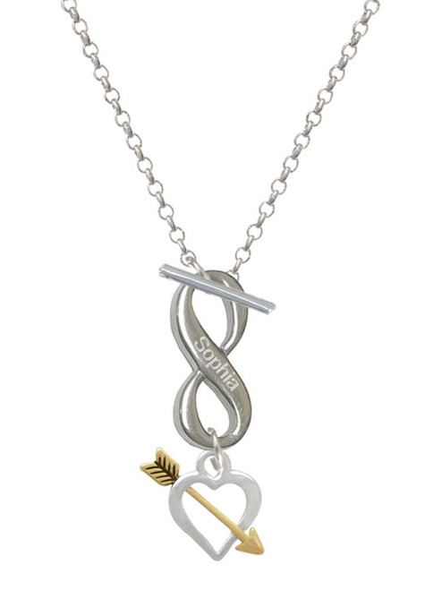 Two-tone Open Cupid's Heart - Custom Engraved Infinity Toggle Necklace: Personalized Jewelry Gift - Names, Initials, Dates, Bible Verses