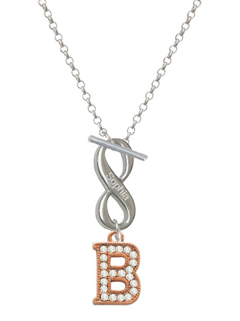 Rose Gold-tone Crystal Initial - B - Custom Engraved Infinity Toggle Necklace: Personalized Jewelry Gift - Names, Initials, Dates, Bible Verses