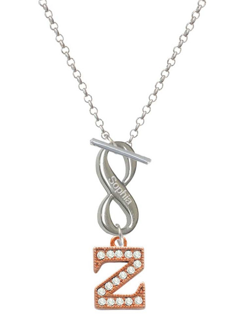 Rose Gold-tone Crystal Initial - Z - Custom Engraved Infinity Toggle Necklace: Personalized Jewelry Gift - Names, Initials, Dates, Bible Verses