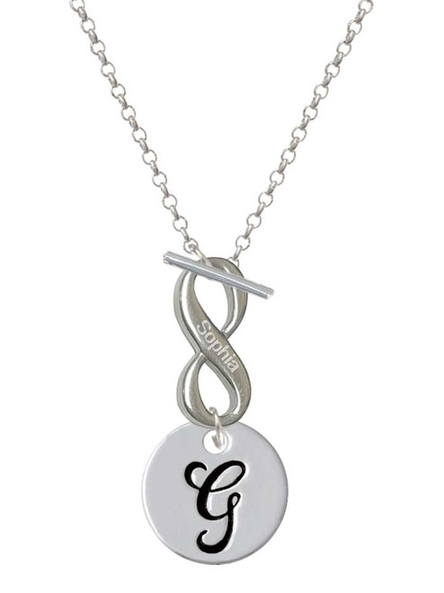 Silver Plated Large Script Letter Disc - G - Custom Engraved Infinity Toggle Necklace: Personalized Jewelry Gift - Names, Initials, Dates, Bible Verses