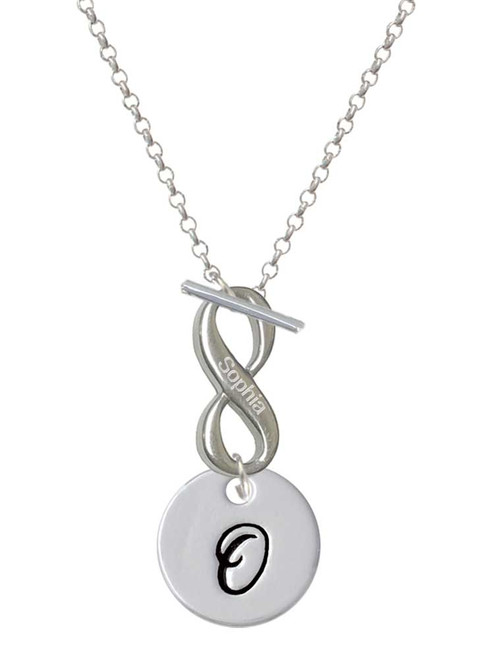 Silver Plated Large Script Letter Disc - O - Custom Engraved Infinity Toggle Necklace: Personalized Jewelry Gift - Names, Initials, Dates, Bible Verses