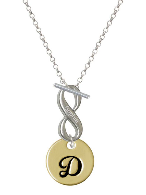 Gold-tone Large Disc Letter - D - Custom Engraved Infinity Toggle Necklace: Personalized Jewelry Gift - Names, Initials, Dates, Bible Verses