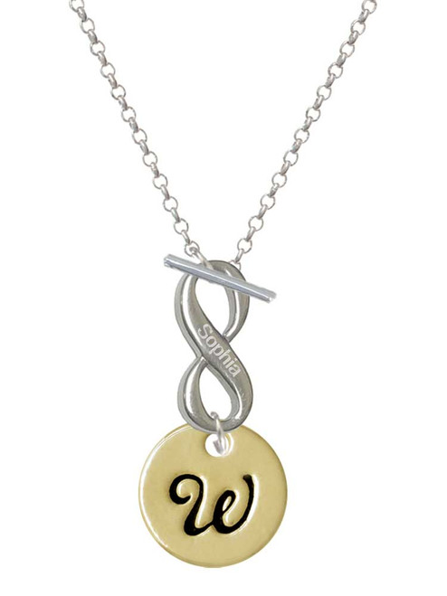 Gold-tone Large Disc Letter - W - Custom Engraved Infinity Toggle Necklace: Personalized Jewelry Gift - Names, Initials, Dates, Bible Verses