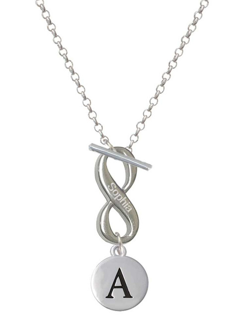 Silver Plated Capital Letter - A - Pebble Disc - Custom Engraved Infinity Toggle Necklace: Personalized Jewelry Gift - Names, Initials, Dates, Bible Verses
