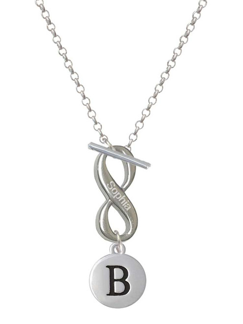 Silver Plated Capital Letter - B - Pebble Disc - Custom Engraved Infinity Toggle Necklace: Personalized Jewelry Gift - Names, Initials, Dates, Bible Verses