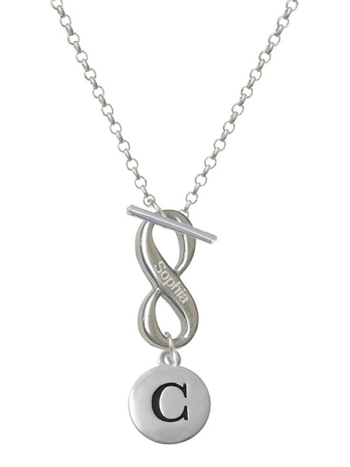 Silver Plated Capital Letter - C - Pebble Disc - Custom Engraved Infinity Toggle Necklace: Personalized Jewelry Gift - Names, Initials, Dates, Bible Verses