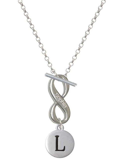 Silver Plated Capital Letter - L - Pebble Disc - Custom Engraved Infinity Toggle Necklace: Personalized Jewelry Gift - Names, Initials, Dates, Bible Verses