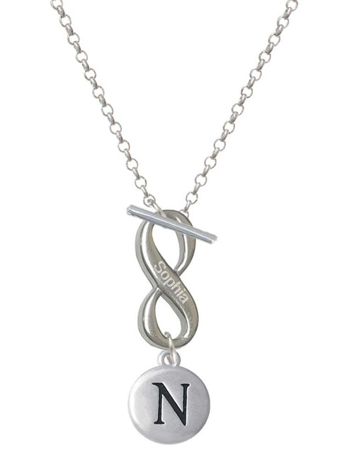 Silver Plated Capital Letter - N - Pebble Disc - Custom Engraved Infinity Toggle Necklace: Personalized Jewelry Gift - Names, Initials, Dates, Bible Verses