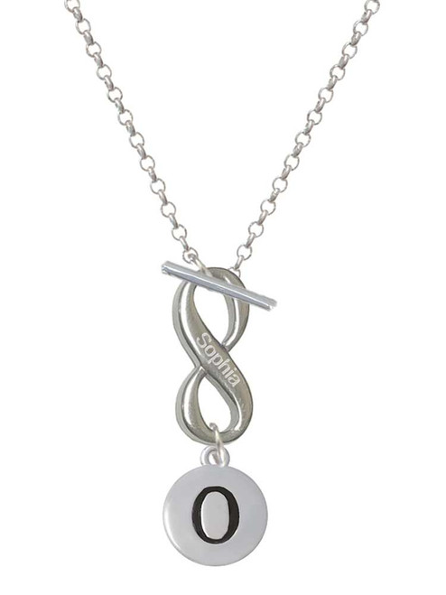 Silver Plated Capital Letter - O - Pebble Disc - Custom Engraved Infinity Toggle Necklace: Personalized Jewelry Gift - Names, Initials, Dates, Bible Verses