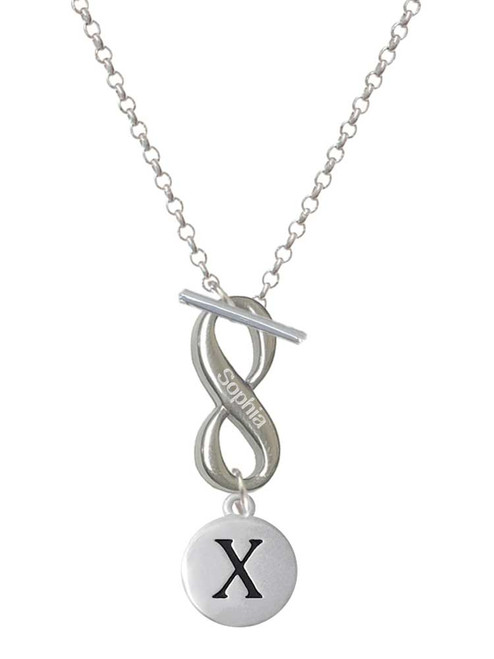 Silver Plated Capital Letter - X - Pebble Disc - Custom Engraved Infinity Toggle Necklace: Personalized Jewelry Gift - Names, Initials, Dates, Bible Verses