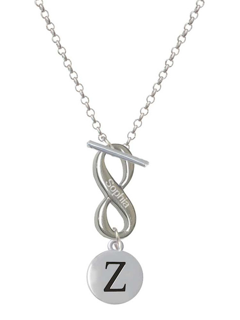 Silver Plated Capital Letter - Z - Pebble Disc - Custom Engraved Infinity Toggle Necklace: Personalized Jewelry Gift - Names, Initials, Dates, Bible Verses