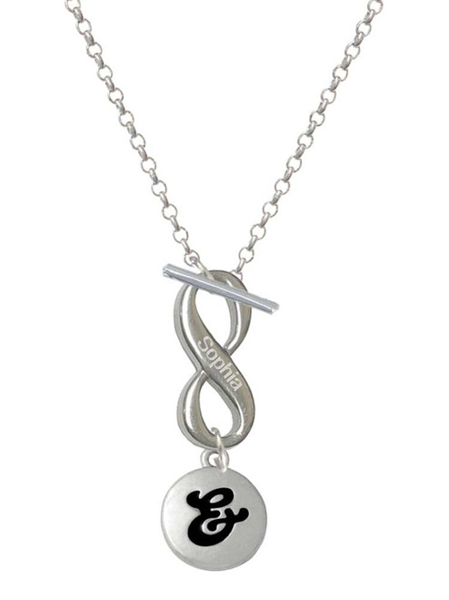 Silver Plated Capital Letter - & - Pebble Disc - Custom Engraved Infinity Toggle Necklace: Personalized Jewelry Gift - Names, Initials, Dates, Bible Verses