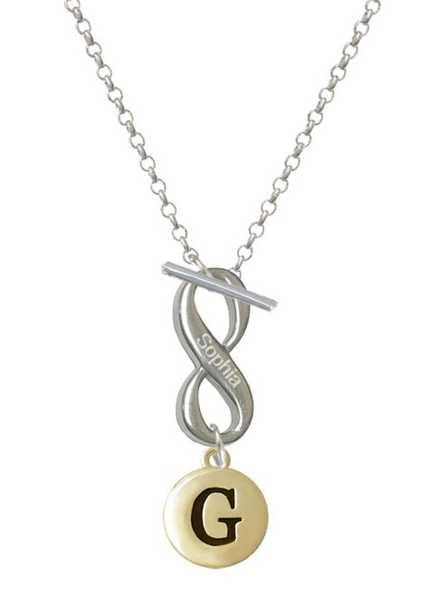 Gold-tone Capital Letter - G - Pebble Disc - Custom Engraved Infinity Toggle Necklace: Personalized Jewelry Gift - Names, Initials, Dates, Bible Verses