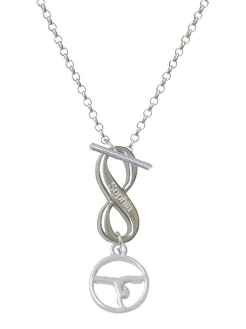Gymnast Silhouette Disc - Handstand Split - Custom Engraved Infinity Toggle Necklace: Personalized Jewelry Gift - Names, Initials, Dates, Bible Verses
