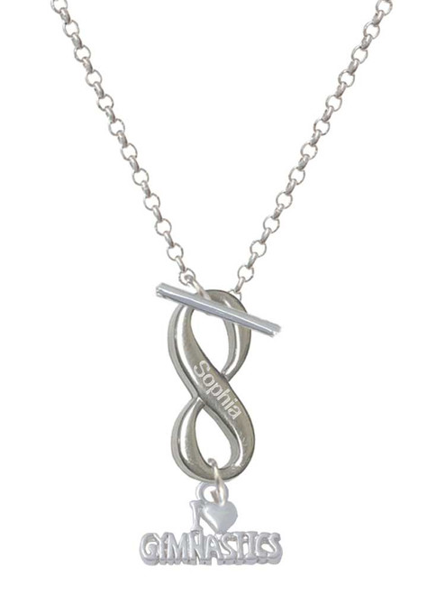 I 'Heart' Gymnastics - Custom Engraved Infinity Toggle Necklace: Personalized Jewelry Gift - Names, Initials, Dates, Bible Verses