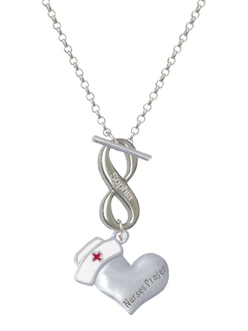 Silver Plated Nurse's Prayer Heart - Lord Guide - Custom Engraved Infinity Toggle Necklace: Personalized Jewelry Gift - Names, Initials, Dates, Bible Verses