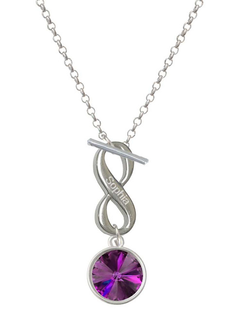 12mm Crystal Rivoli - Purple - Custom Engraved Infinity Toggle Necklace: Personalized Jewelry Gift - Names, Initials, Dates, Bible Verses