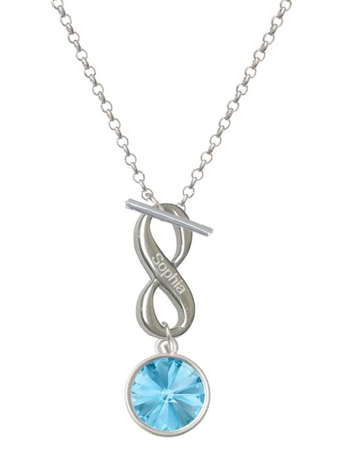 12mm Crystal Rivoli - Hot Blue - Custom Engraved Infinity Toggle Necklace: Personalized Jewelry Gift - Names, Initials, Dates, Bible Verses