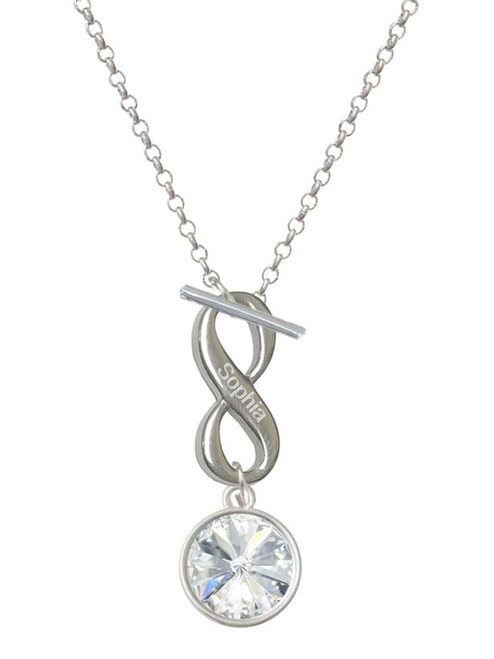 12mm Crystal Rivoli - Clear - Custom Engraved Infinity Toggle Necklace: Personalized Jewelry Gift - Names, Initials, Dates, Bible Verses