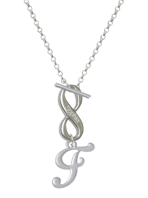 Silver Plated Small Gelato Script Initial - F - Custom Engraved Infinity Toggle Necklace: Personalized Jewelry Gift - Names, Initials, Dates, Bible Verses