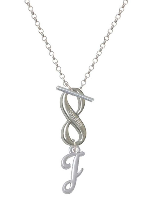 Silver Plated Small Gelato Script Initial - J - Custom Engraved Infinity Toggle Necklace: Personalized Jewelry Gift - Names, Initials, Dates, Bible Verses
