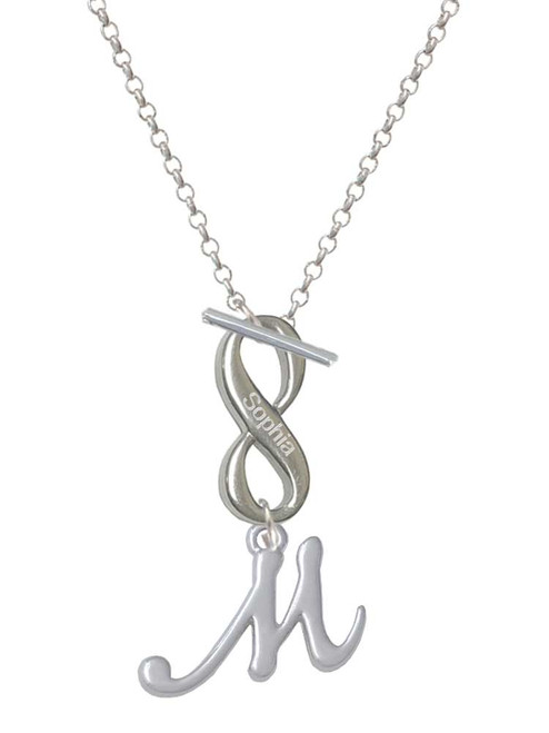 Silver Plated Small Gelato Script Initial - M - Custom Engraved Infinity Toggle Necklace: Personalized Jewelry Gift - Names, Initials, Dates, Bible Verses