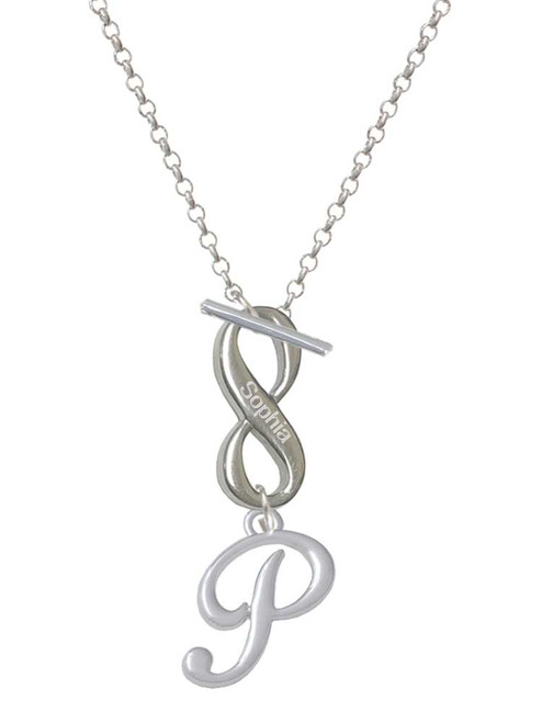 Silver Plated Small Gelato Script Initial - P - Custom Engraved Infinity Toggle Necklace: Personalized Jewelry Gift - Names, Initials, Dates, Bible Verses