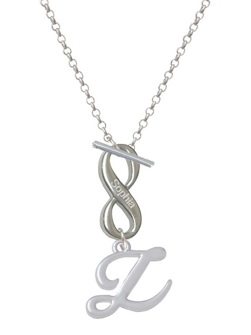Silver Plated Small Gelato Script Initial - Z - Custom Engraved Infinity Toggle Necklace: Personalized Jewelry Gift - Names, Initials, Dates, Bible Verses