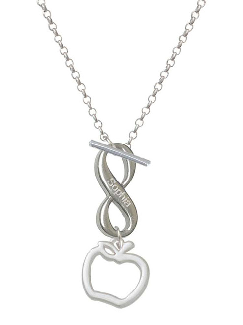 Silver Plated Apple Outline - Custom Engraved Infinity Toggle Necklace: Personalized Jewelry Gift - Names, Initials, Dates, Bible Verses