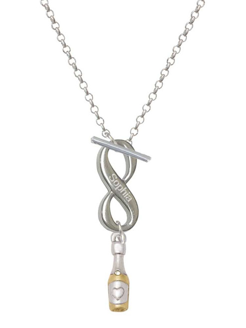 Two-tone Champagne Bottle - Custom Engraved Infinity Toggle Necklace: Personalized Jewelry Gift - Names, Initials, Dates, Bible Verses