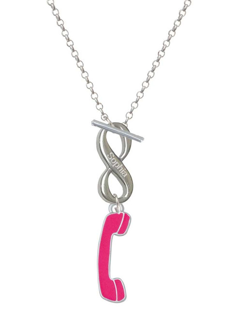 Hot Pink Telephone - Custom Engraved Infinity Toggle Necklace: Personalized Jewelry Gift - Names, Initials, Dates, Bible Verses