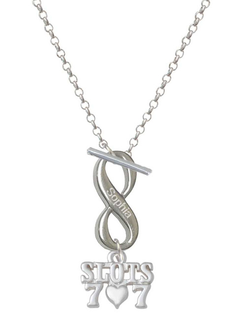 Slots with Heart and Lucky 7s - Custom Engraved Infinity Toggle Necklace: Personalized Jewelry Gift - Names, Initials, Dates, Bible Verses