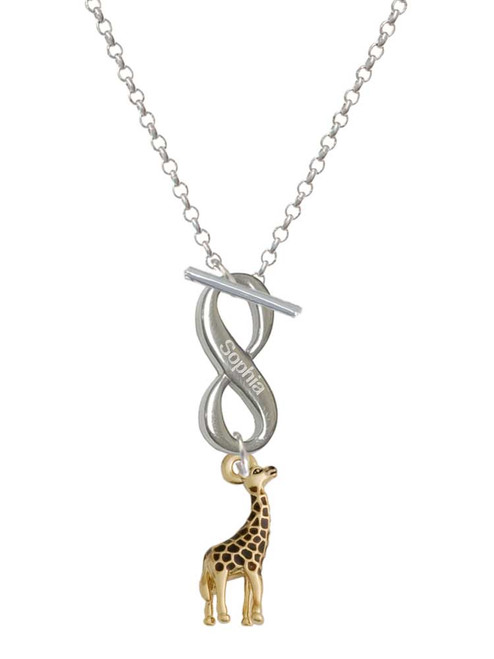 Gold-tone Brown Giraffe - Custom Engraved Infinity Toggle Necklace: Personalized Jewelry Gift - Names, Initials, Dates, Bible Verses