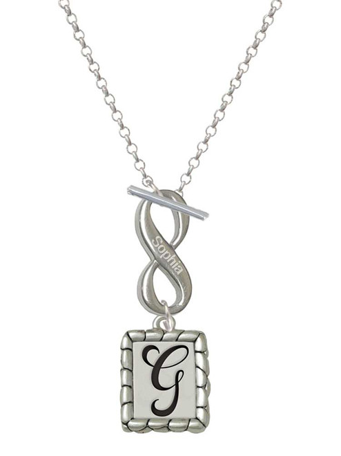 Silver Plated Pebble Border Initial - G - Custom Engraved Infinity Toggle Necklace: Personalized Jewelry Gift - Names, Initials, Dates, Bible Verses