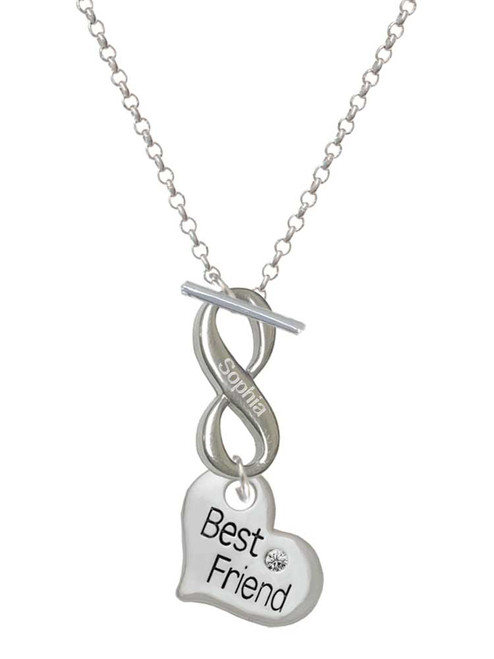 Silver Plated Large ''Best Friend'' Heart - Custom Engraved Infinity Toggle Necklace: Personalized Jewelry Gift - Names, Initials, Dates, Bible Verses
