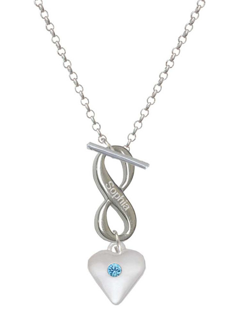 Silver Plated Large March - Hot Blue Crystal Heart - Custom Engraved Infinity Toggle Necklace: Personalized Jewelry Gift - Names, Initials, Dates, Bible Verses