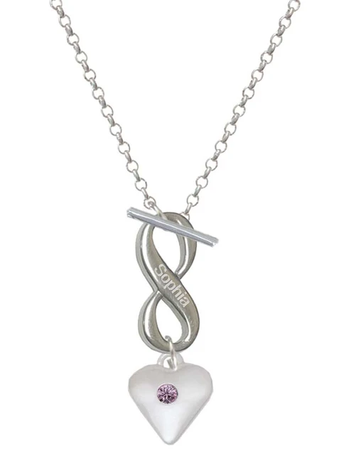 Silver Plated Large Light Purple Crystal Heart - Custom Engraved Infinity Toggle Necklace: Personalized Jewelry Gift - Names, Initials, Dates, Bible Verses