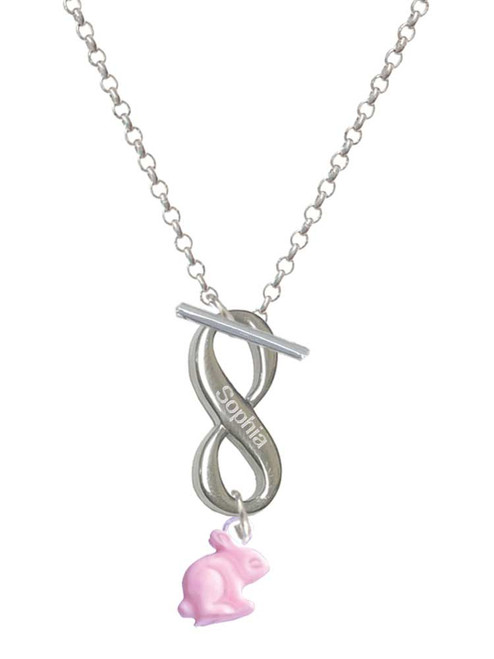 Mini Pink Bunny - Custom Engraved Infinity Toggle Necklace: Personalized Jewelry Gift - Names, Initials, Dates, Bible Verses