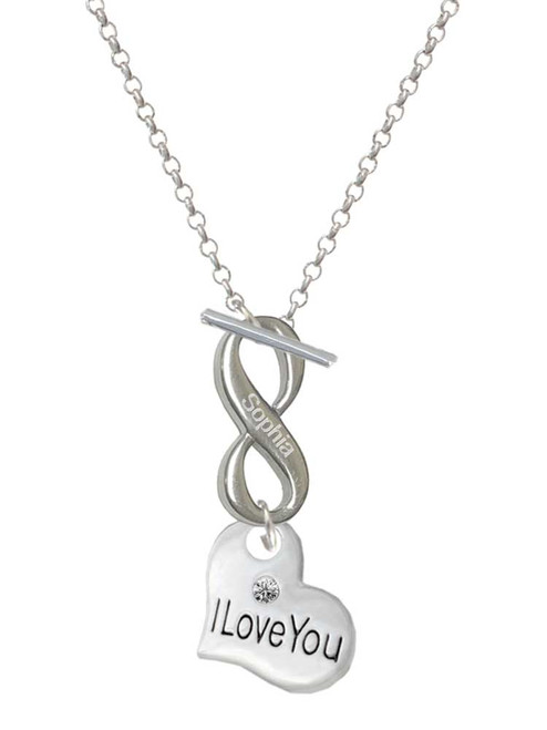 Silver Plated Large I Love You Heart - Custom Engraved Infinity Toggle Necklace: Personalized Jewelry Gift - Names, Initials, Dates, Bible Verses