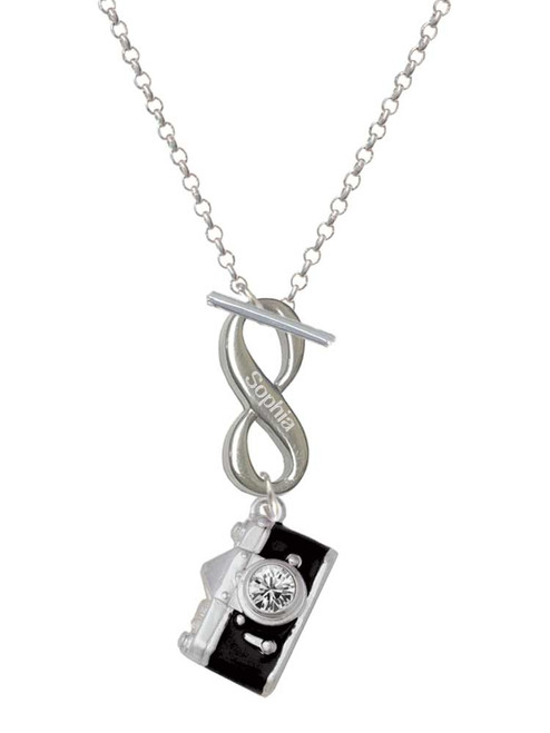 Silver Plated Black Camera - Custom Engraved Infinity Toggle Necklace: Personalized Jewelry Gift - Names, Initials, Dates, Bible Verses