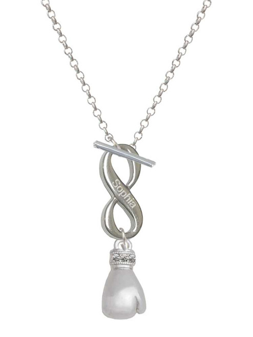 Silver Plated Large Boxing Glove - Custom Engraved Infinity Toggle Necklace: Personalized Jewelry Gift - Names, Initials, Dates, Bible Verses